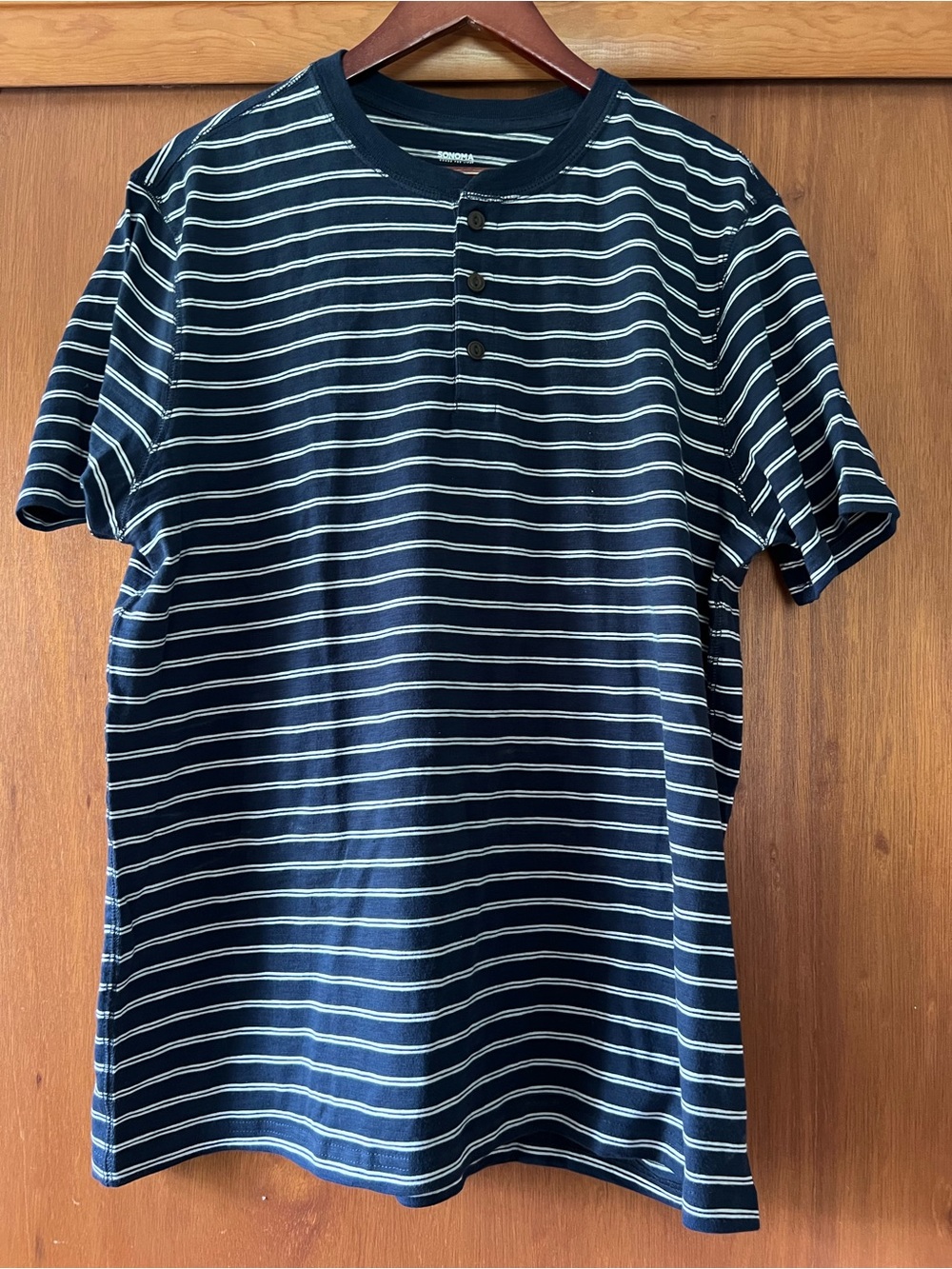 Sonoma Navy and White Striped Short-Sleeve Henley
